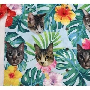Tropical Kitten Hawaiian‎ Cat Casual Button Down Shirt  Adult Sz Medium
